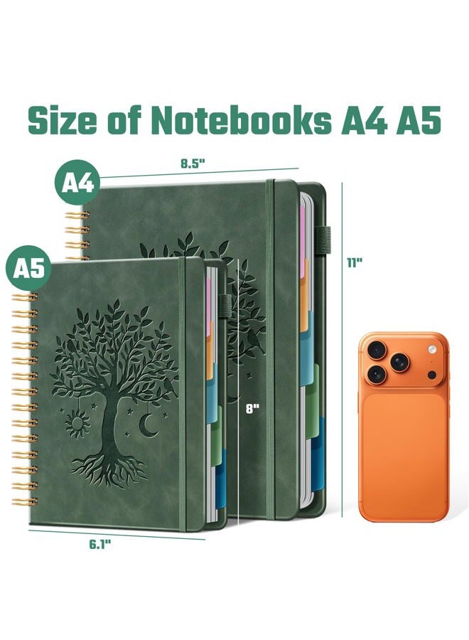 Ovesmusl Hardcover Spiral Notebook 8.4" x 6.1" with 5 Removable Dividers 300 Pages Leather 5 Subject Notebook College Ruled 100GSM Large Spiral Notebooks for Work Thick Lined Journal for Women, Green - Image 5