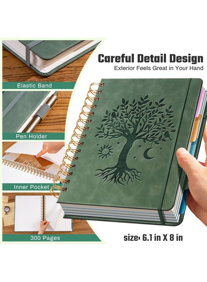 Ovesmusl Hardcover Spiral Notebook 8.4" x 6.1" with 5 Removable Dividers 300 Pages Leather 5 Subject Notebook College Ruled 100GSM Large Spiral Notebooks for Work Thick Lined Journal for Women, Green - Image 3