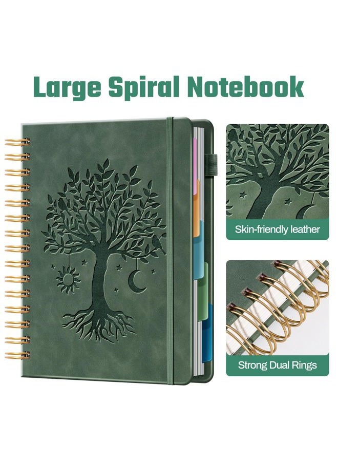 Ovesmusl Hardcover Spiral Notebook 8.4" x 6.1" with 5 Removable Dividers 300 Pages Leather 5 Subject Notebook College Ruled 100GSM Large Spiral Notebooks for Work Thick Lined Journal for Women, Green - Image 4