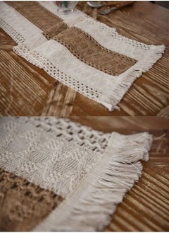 Arabest Natural Burlap Table Runner, Modern Farmhouse Decor Rustic Woven Cotton Crochet Lace 30*180cm  - Image 5