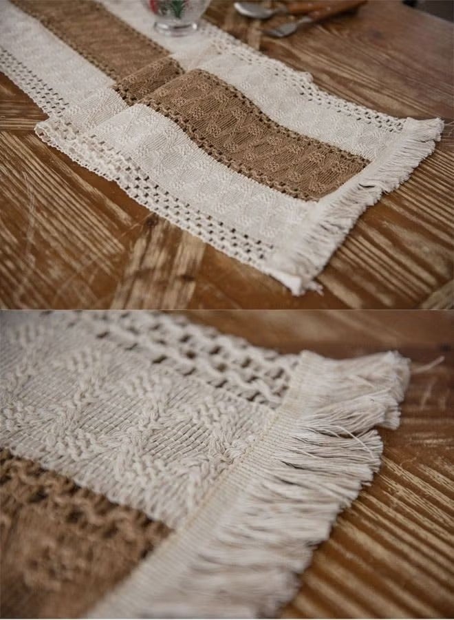 Arabest Natural Burlap Table Runner, Modern Farmhouse Decor Rustic Woven Cotton Crochet Lace 30*180cm  - Image 5