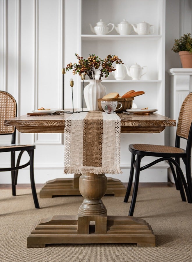 Arabest Natural Burlap Table Runner, Modern Farmhouse Decor Rustic Woven Cotton Crochet Lace 30*180cm  - Image 3