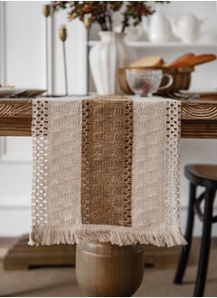 Arabest Natural Burlap Table Runner, Modern Farmhouse Decor Rustic Woven Cotton Crochet Lace 30*180cm  - Image 4