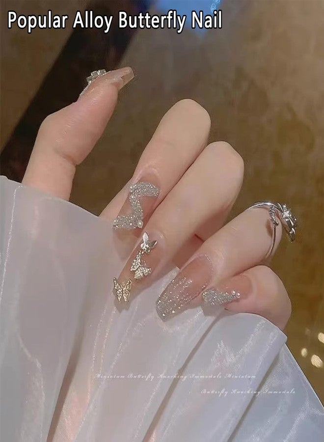 Snmzlc 50pcs 3D Mini Metal Punk Nail Art Studs, Silver Butterfly Bowknot Alloy Decoration, Rivet Nail Charms Rhinestones for Nails Art DIY Design US255 (Silvery Small Butterfly) - Image 3