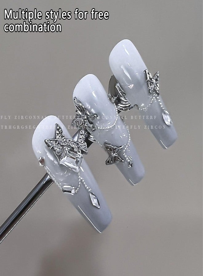 Snmzlc 50pcs 3D Mini Metal Punk Nail Art Studs, Silver Butterfly Bowknot Alloy Decoration, Rivet Nail Charms Rhinestones for Nails Art DIY Design US255 (Silvery Small Butterfly) - Image 4