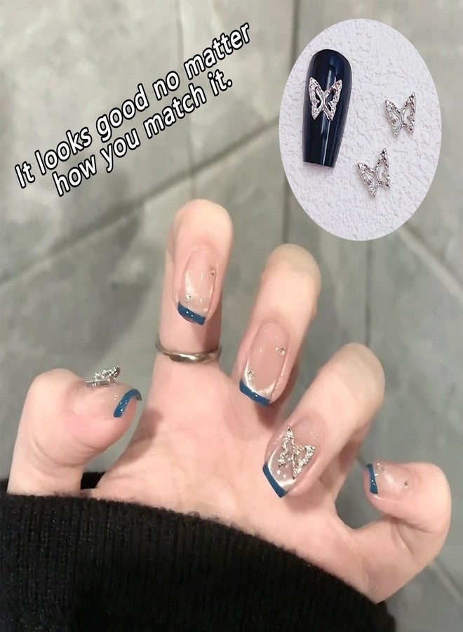 Snmzlc 50pcs 3D Mini Metal Punk Nail Art Studs, Silver Butterfly Bowknot Alloy Decoration, Rivet Nail Charms Rhinestones for Nails Art DIY Design US255 (Silvery Small Butterfly) - Image 5