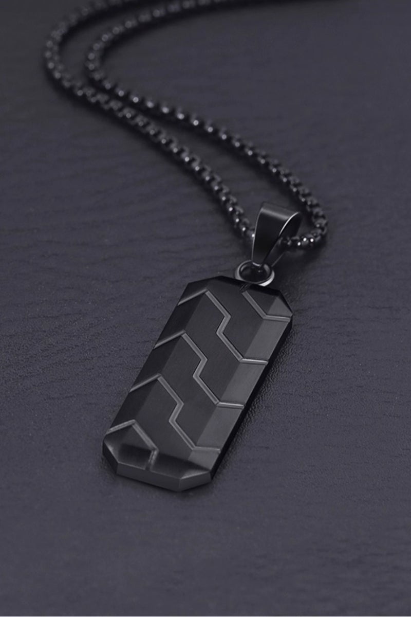 Black Stainless Steel Pendant Necklace for Men – Tire-Tread Design | 60cm (23.6in) Chain, 55x19mm Pendant, Approx. 28g | Bold & Refined Texture, Durable & Versatile - Image 2