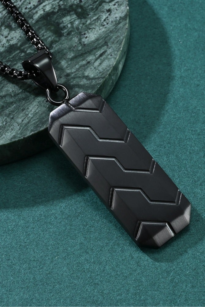 Black Stainless Steel Pendant Necklace for Men – Tire-Tread Design | 60cm (23.6in) Chain, 55x19mm Pendant, Approx. 28g | Bold & Refined Texture, Durable & Versatile - Image 3