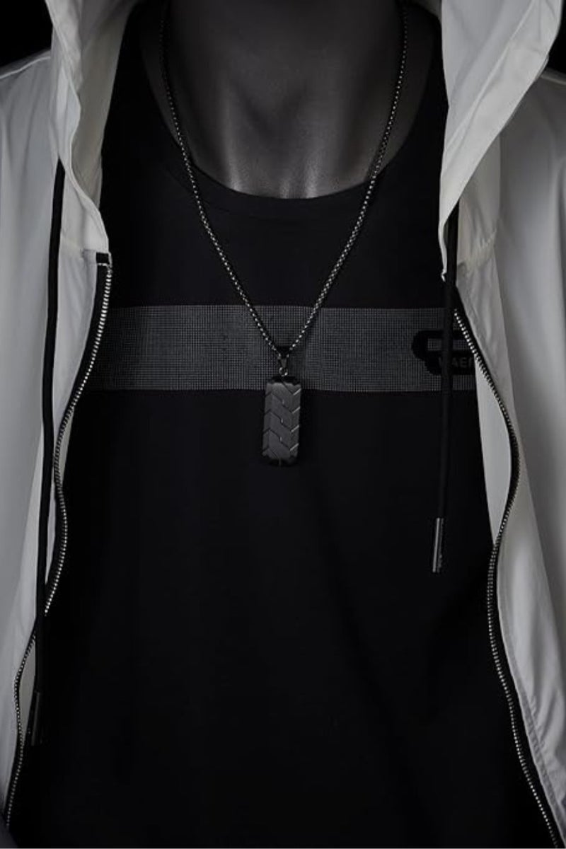 Black Stainless Steel Pendant Necklace for Men – Tire-Tread Design | 60cm (23.6in) Chain, 55x19mm Pendant, Approx. 28g | Bold & Refined Texture, Durable & Versatile - Image 5