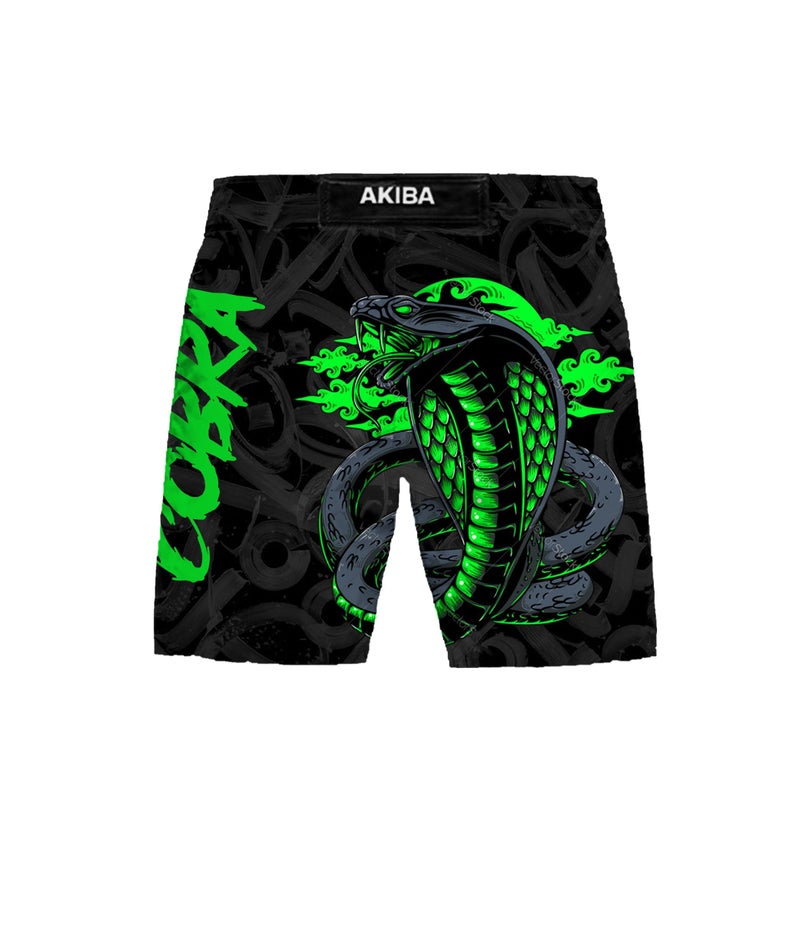 AKIBA Combat/MMA Sublimation Printing Shorts with Embroided Logo for Training & Kickboxing: Fighting Shorts for Martial Arts, Cage Fight, Muay Thai, BJJ, Boxing, and Grappling (in, Alpha, S) Green - Image 2