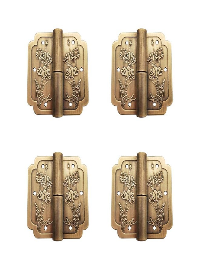 Tiazza 4Pcs Antique Pure Brass Hinges Furniture Cabinet Drawer Double Door Removable Hinges - Image 1