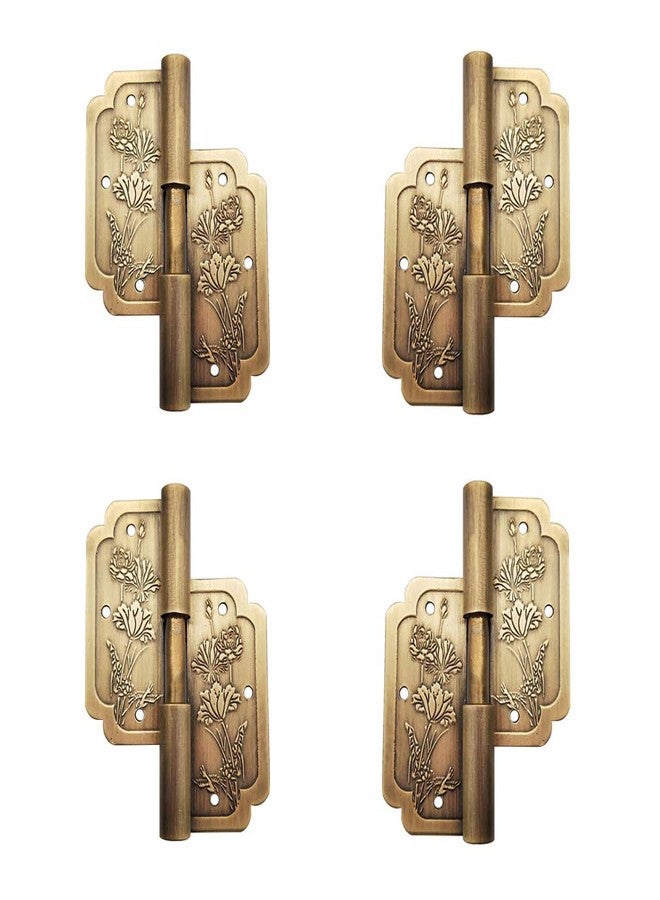 Tiazza 4Pcs Antique Pure Brass Hinges Furniture Cabinet Drawer Double Door Removable Hinges - Image 2