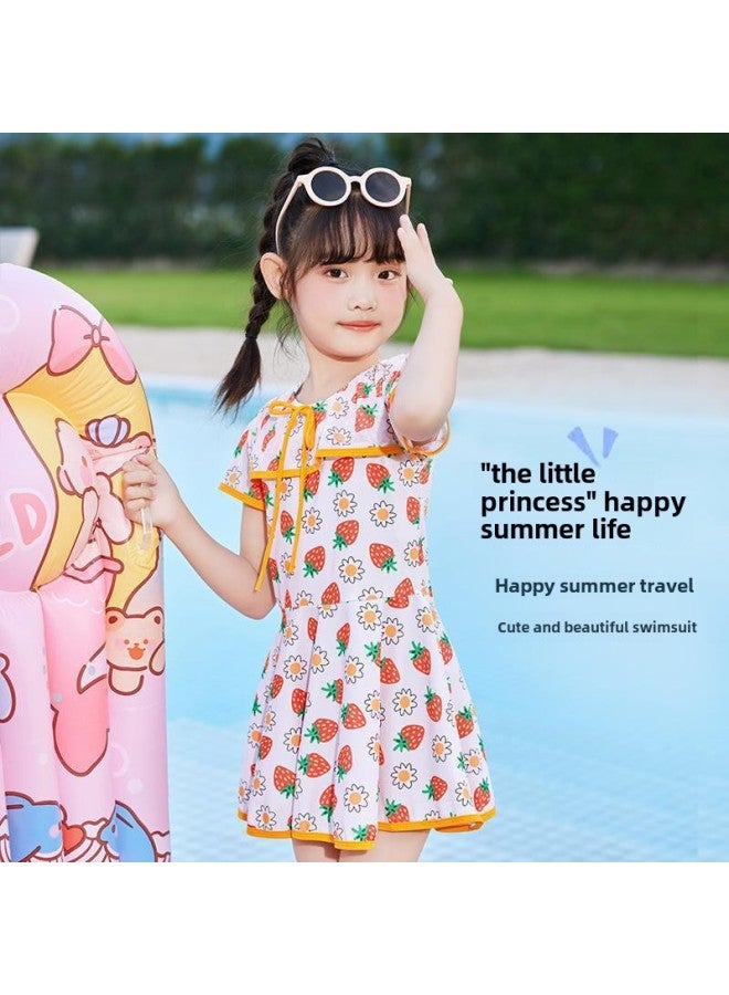 Generic Children's Swimsuit Cute Girl Summer One-piece Swimsuit Strawberry Sweet Swimming Pool Sports Girls Swimming Suit-Color:Strawberry Powder-Size:S - Image 1