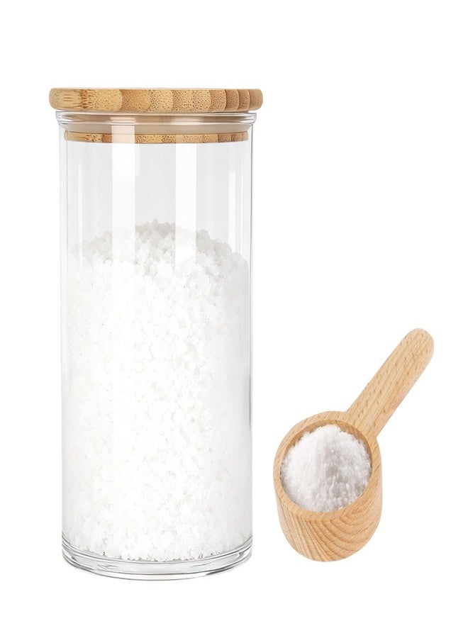 Klmnop 1200ML/42OZ Acrylic Bath Salt Jar with Wooden Scoop, Bath Salt Container with Sealing Lid for Bathroom Kitchen Storage Salt Candy Tea(Clear, Style 2) - Image 1
