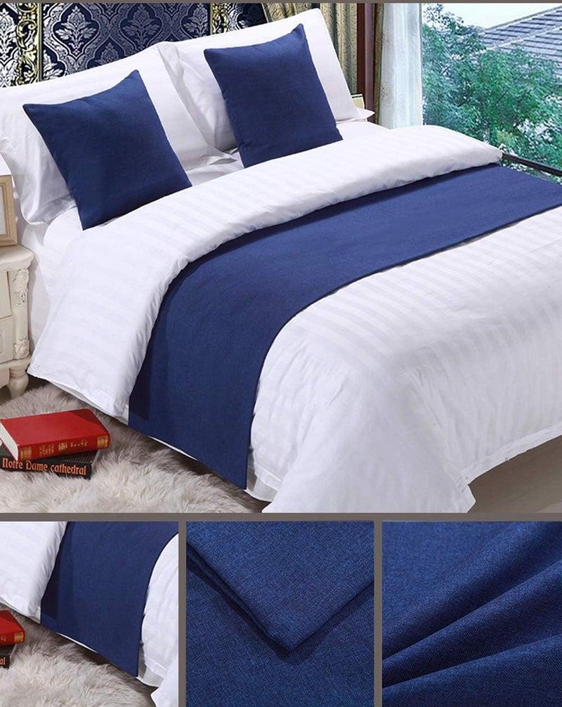 Mengersi Solid Bed Runner Scarf Protector Slipcover Bed Decorative Scarf for Bedroom Hotel Wedding Room (Full/Queen, Navy) - Image 2