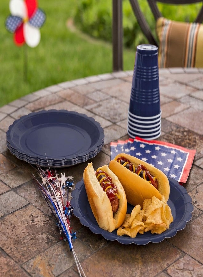 VEIZEDD 40Pcs Navy Blue Paper Plates 7 Inch Disposable Scalloped Dessert Platter for 4th of July Independence Day - Image 5