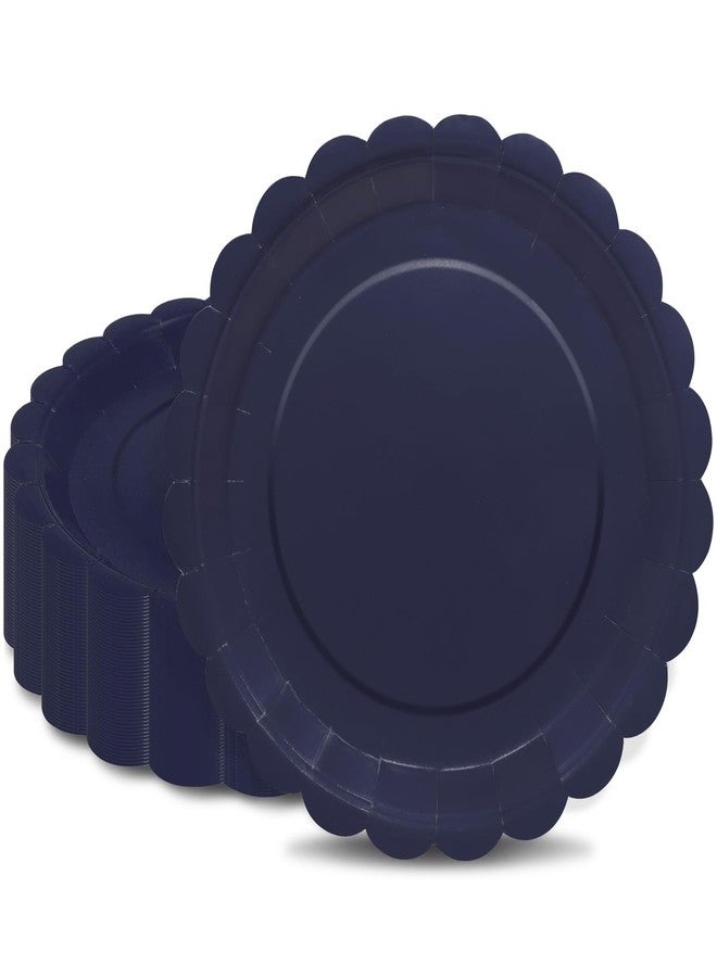 VEIZEDD 40Pcs Navy Blue Paper Plates 7 Inch Disposable Scalloped Dessert Platter for 4th of July Independence Day - Image 1