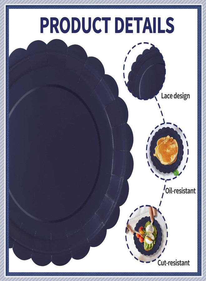 VEIZEDD 40Pcs Navy Blue Paper Plates 7 Inch Disposable Scalloped Dessert Platter for 4th of July Independence Day - Image 3