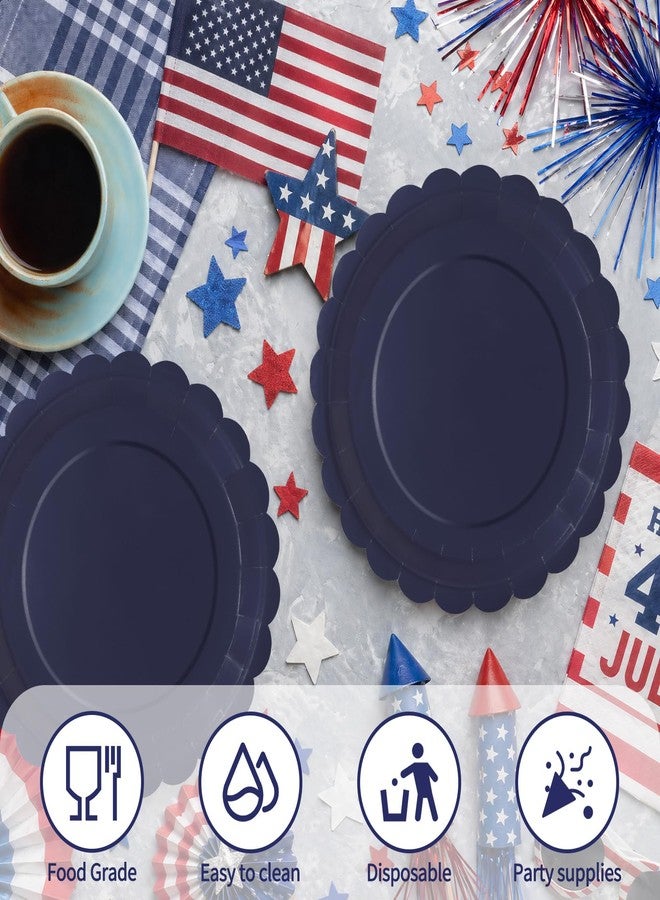 VEIZEDD 40Pcs Navy Blue Paper Plates 7 Inch Disposable Scalloped Dessert Platter for 4th of July Independence Day - Image 4