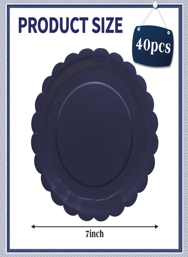 VEIZEDD 40Pcs Navy Blue Paper Plates 7 Inch Disposable Scalloped Dessert Platter for 4th of July Independence Day - Image 2