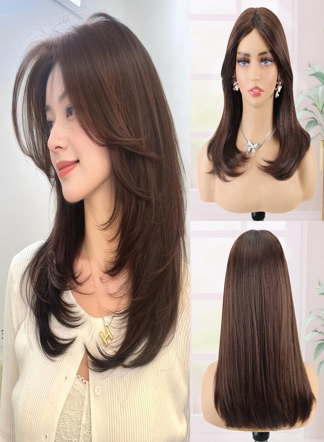 Creamily Synthetic Short Bob Wigs for Women Full Head,Brown Hair Wig for Woman Natural Looking Women Wigs for Diwali/Daily/Party (Chestnut Brown,16 Inch) - Image 1