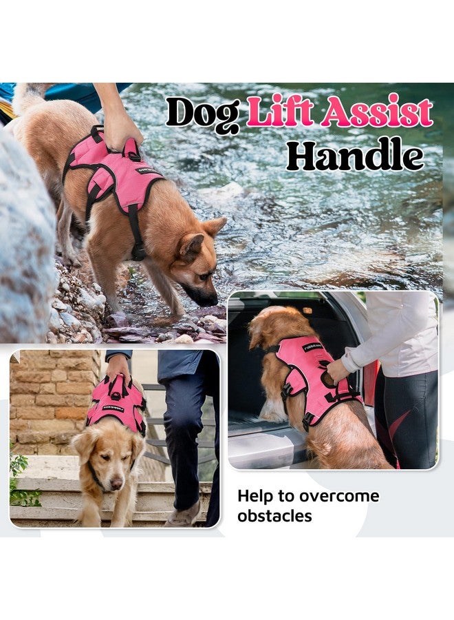 رابيتجو حزام كلب مقاوم للهروب من rabbitgoo، حزام ناعم مبطن لكامل الجسم للحيوانات الأليفة، سترة عاكسة قابلة للتعديل بدون سحب مع مقبض رفع ومشبك مقود للكلاب الكبيرة أثناء المشي والتدريب، مقاس M، وردي - Image 4