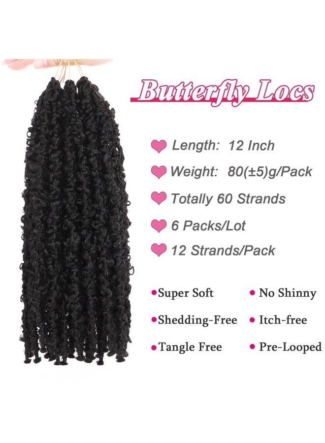 Leeven 12 بوصة ضفائر فراشة مشغولة مسبقًا قصيرة بوب ضفائر متضررة 6 عبوات ضفائر مزيفة مشغولة مسبقًا للنساء (12 بوصة، 1B#) - Image 2