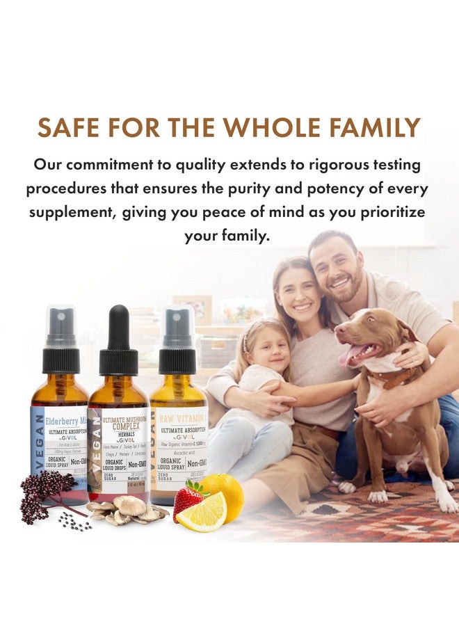 GIVOL Antioxidant Powerhouse Bundle - Elderberry, Raw Vitamin C, Mushroom Complex - Nutriments, Phytonutrients & Cognitive Well-Being All in One Package - Multivitamins - 2 Fl Oz - 240 Days Supply - Image 3