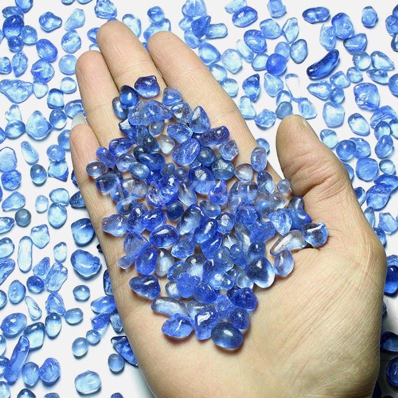 WAYBER Glass Stones, 1Lb/460g Irregular Sea Glass Pebbles Non-Toxic Artificial Gemstones for Vase Filler/Terrarium Aquarium Turtle Tank Decoration/Handmake Artwork, Light Blue - Image 2
