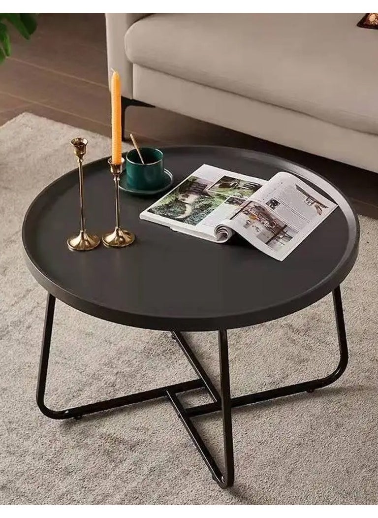 DubaiGallery - Coffee Table Set of 2 Stackable MDF Top Side Table Round Set Table Combination Small Set Table Set Industrial Style Side Table Round for Living Room, Balcony - Image 1