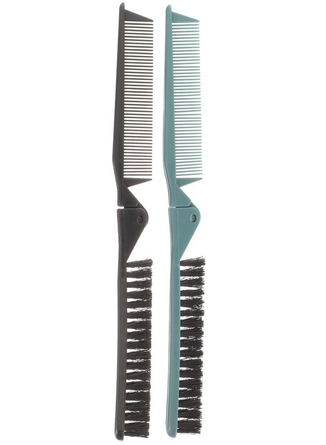 Healeved 2pcs Double Teeth Folding Comb for Teasing and Hair Braiding - Collapsible Pocket Brush for Salon Styling, Portable for Men and Women - Image 1