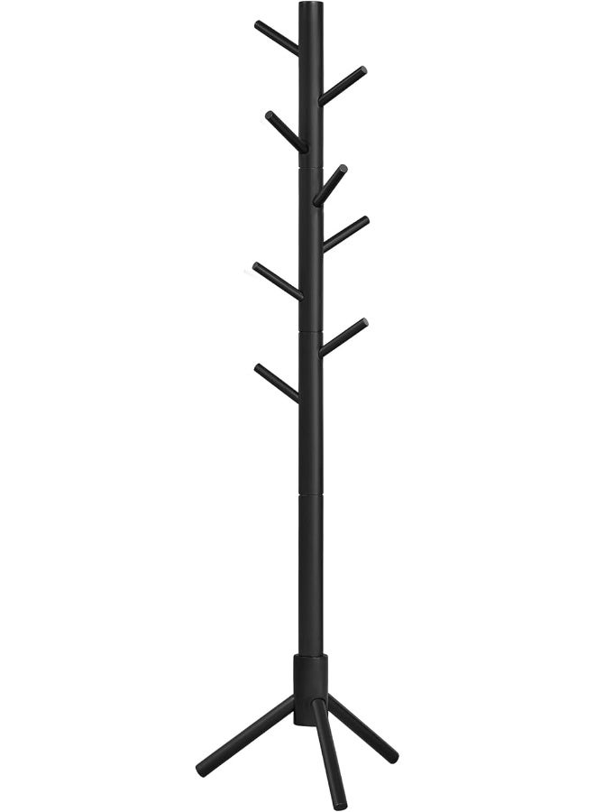VASAGLE Standing Coat Rack, Solid Wood Coat Rack, Tree-Shaped Coat Rack with 8 Hooks, 3 Height Options, for Clothes, Hats, Bags, for Living Room, Bedroom, Home Office, Black - Image 1