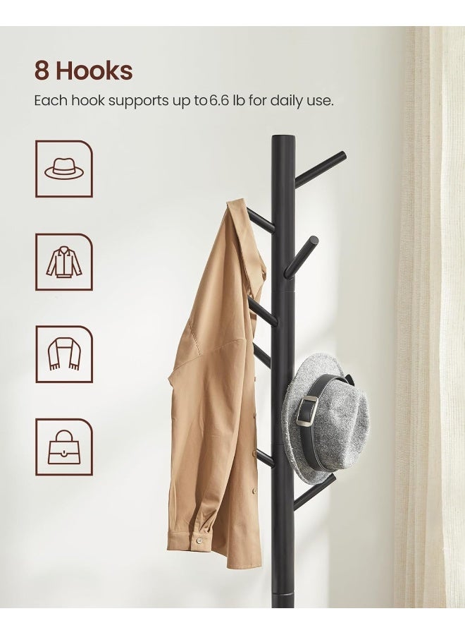 VASAGLE Standing Coat Rack, Solid Wood Coat Rack, Tree-Shaped Coat Rack with 8 Hooks, 3 Height Options, for Clothes, Hats, Bags, for Living Room, Bedroom, Home Office, Black - Image 4