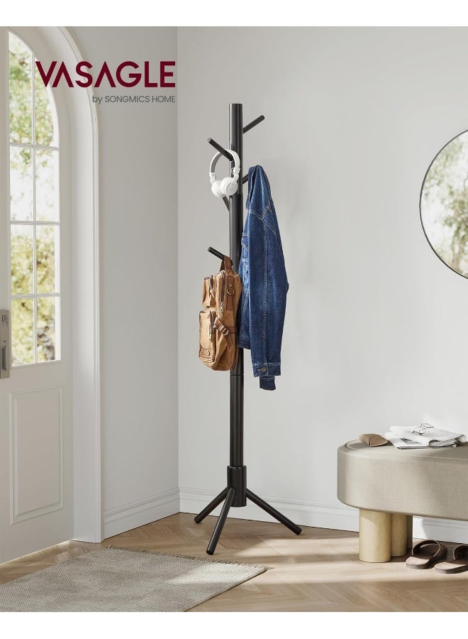 VASAGLE Standing Coat Rack, Solid Wood Coat Rack, Tree-Shaped Coat Rack with 8 Hooks, 3 Height Options, for Clothes, Hats, Bags, for Living Room, Bedroom, Home Office, Black - Image 2