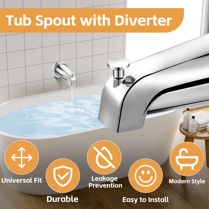 Dreyoo Tub Spout (Universal Fits 1/2" Copper Pipe, 1/2" IPS and 3/4" IPS), Bathroom Bathtub Faucet with Adapters and Hex Wrench (Chrome,Simple) - Image 3