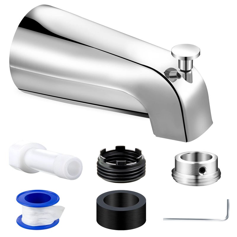 Dreyoo Tub Spout (Universal Fits 1/2" Copper Pipe, 1/2" IPS and 3/4" IPS), Bathroom Bathtub Faucet with Adapters and Hex Wrench (Chrome,Simple) - Image 1
