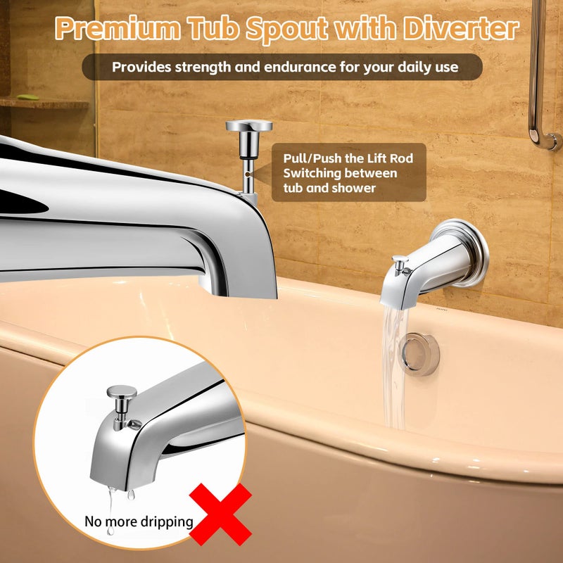 Dreyoo Tub Spout (Universal Fits 1/2" Copper Pipe, 1/2" IPS and 3/4" IPS), Bathroom Bathtub Faucet with Adapters and Hex Wrench (Chrome,Simple) - Image 4