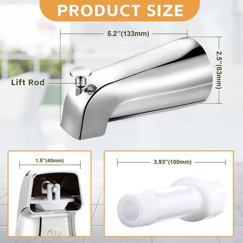 Dreyoo Tub Spout (Universal Fits 1/2" Copper Pipe, 1/2" IPS and 3/4" IPS), Bathroom Bathtub Faucet with Adapters and Hex Wrench (Chrome,Simple) - Image 2