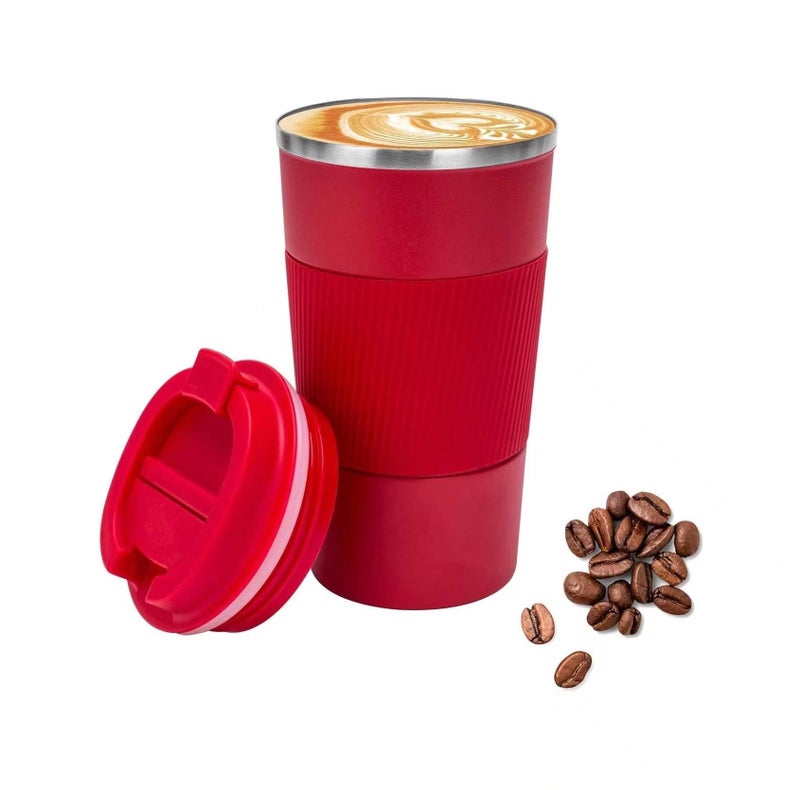 Wosta Insulated Travel Coffee Mug 2.0 | Double Wall Vacuum Stainless Steel Fat-Bottomed Coffee Cup Tumbler with Spill Proof Flip Lid for Hot and Ice Beverages (Red Color, 510 Ml) - Image 4