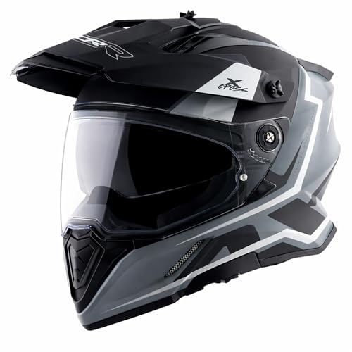 Axor X-Cross Flagstaff ISI ECE and DOT Certified Premium Off-Road Full Face Helmet with Pinlock Fitted Dual Visors and Stylish Peak-Dull Nardo Grey Black-L - Image 1