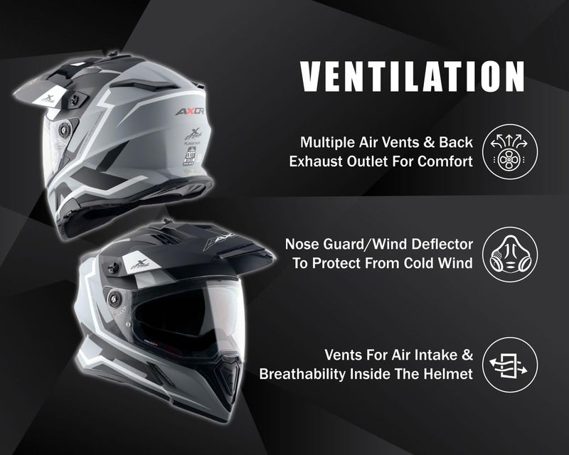 Axor X-Cross Flagstaff ISI ECE and DOT Certified Premium Off-Road Full Face Helmet with Pinlock Fitted Dual Visors and Stylish Peak-Dull Nardo Grey Black-L - Image 5