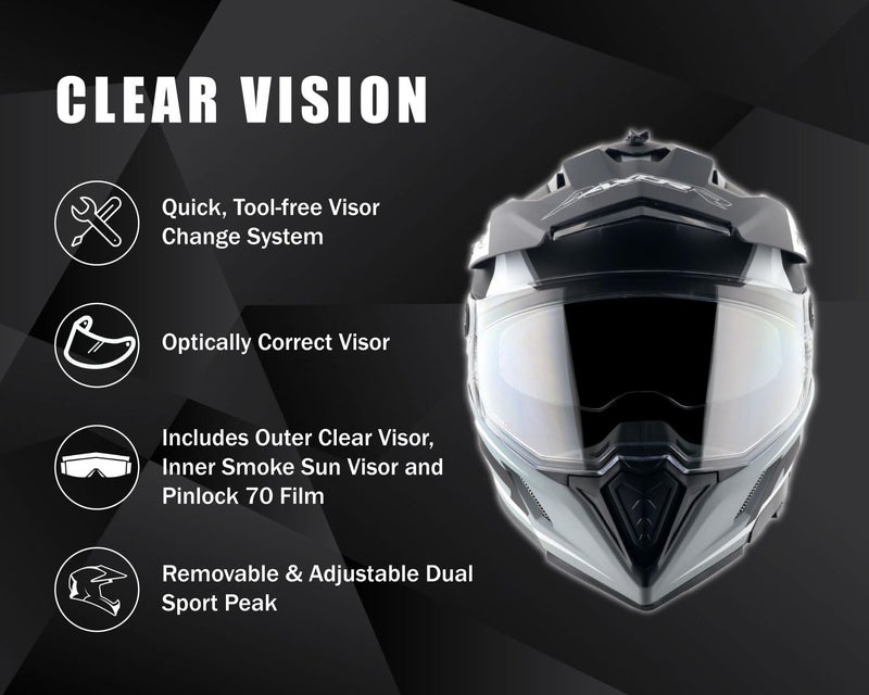Axor X-Cross Flagstaff ISI ECE and DOT Certified Premium Off-Road Full Face Helmet with Pinlock Fitted Dual Visors and Stylish Peak-Dull Nardo Grey Black-L - Image 4
