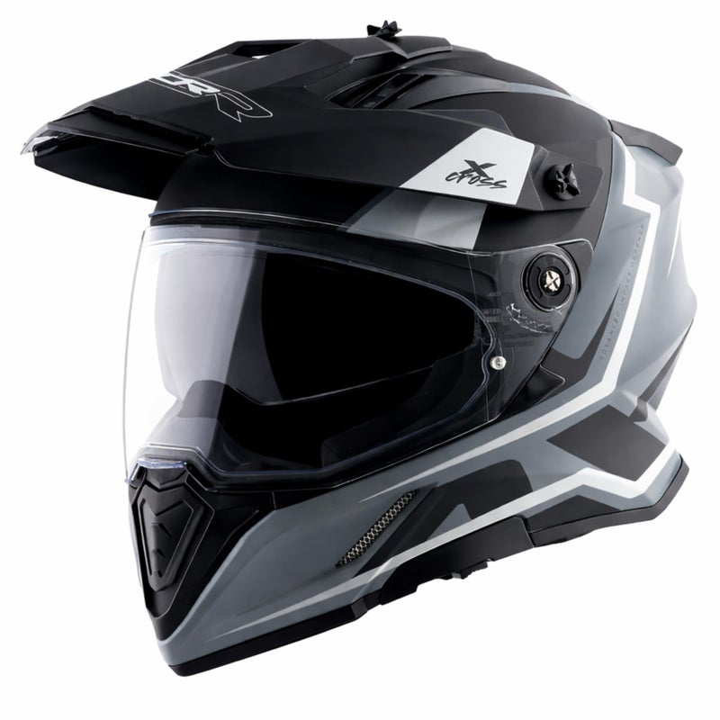 Axor X-Cross Flagstaff ISI ECE and DOT Certified Premium Off-Road Full Face Helmet with Pinlock Fitted Dual Visors and Stylish Peak-Dull Nardo Grey Black-L - Image 2