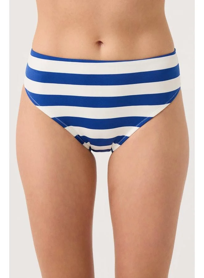 Los Ojos Navy-White Striped High-Waist Bikini Bottom – Sporty Bottom.