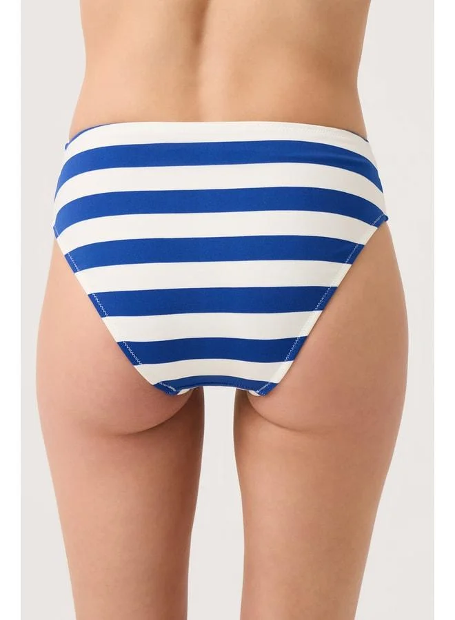 Los Ojos Navy-White Striped High-Waist Bikini Bottom – Sporty Bottom.