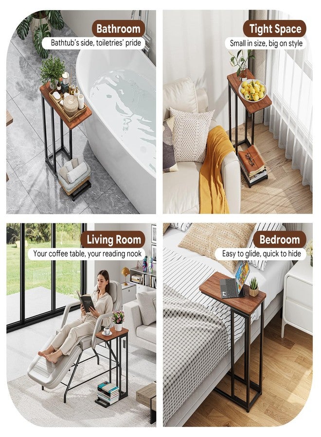 Ekisemio C-Shaped End Table, Slide Under Sofa Side Table with Metal Frame, Rustic Brown for Living Room - Image 3