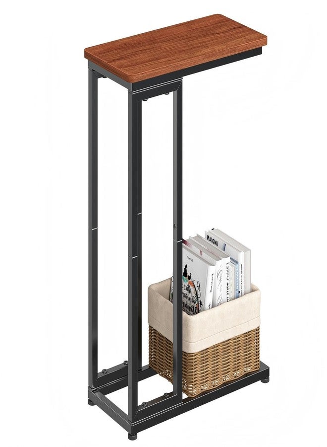 Ekisemio C-Shaped End Table, Slide Under Sofa Side Table with Metal Frame, Rustic Brown for Living Room - Image 1
