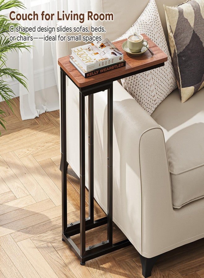 Ekisemio C-Shaped End Table, Slide Under Sofa Side Table with Metal Frame, Rustic Brown for Living Room - Image 5