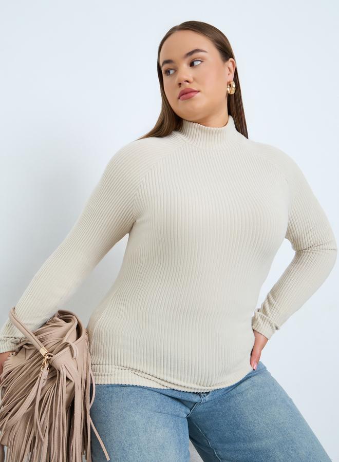 Styli Plus Size Off White Ribbed Knit Top - Image 1