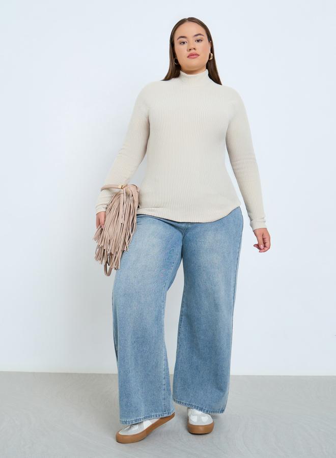 Styli Plus Size Off White Ribbed Knit Top - Image 2